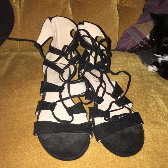 Topshop Shoes - Topshop Black Gladiator Sandals with Gold Accents